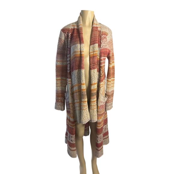 Women L Free People Yesterday's Smile Boho Maxi Cardigan Duster Sweater Stripe - Picture 2 of 6